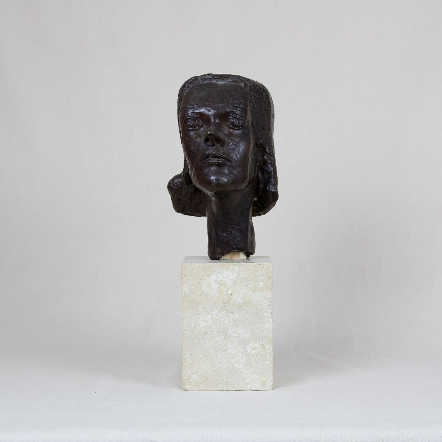 A modern bronze bust of a girl set atop a marble base, allegedly by Vincent Apap (1909 – 15 February 2003)*