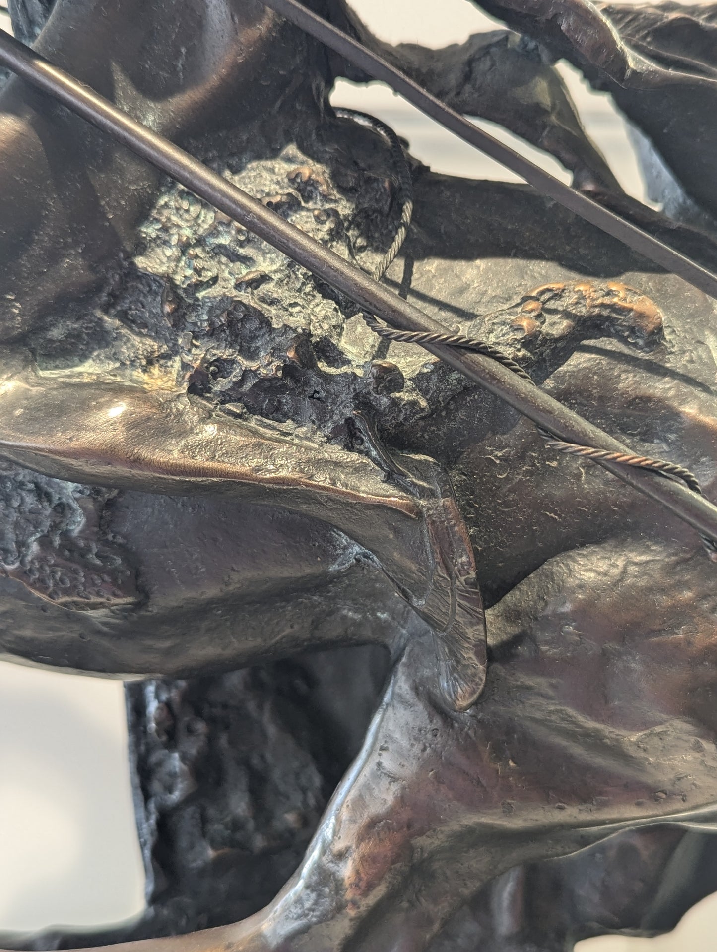 A briliant large bronze statue of a Native American (Cheyenne Tribe) warrior on horseback, marble base, signed
