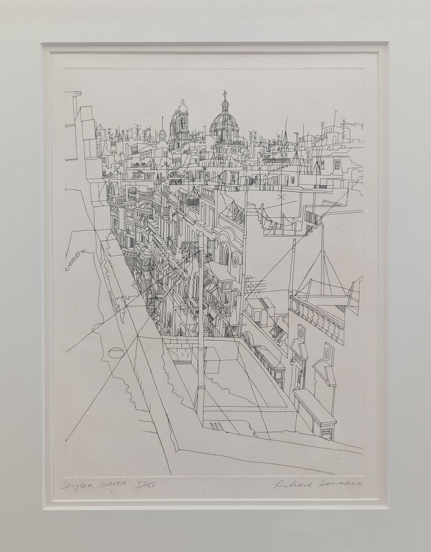 A very rare print ‘Senglea’ Malta signed by the renowned Richard Demarco (1930-) CBE, HRSA, 40/75