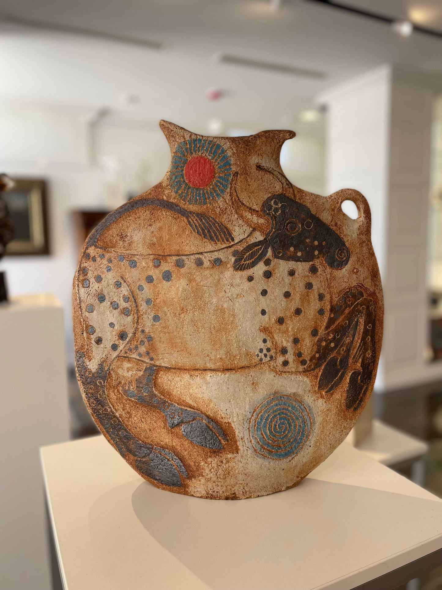 The Ram Vase: a masterfully handcrafted large and attractive clay vase by Michele Cowmeadow (UK)