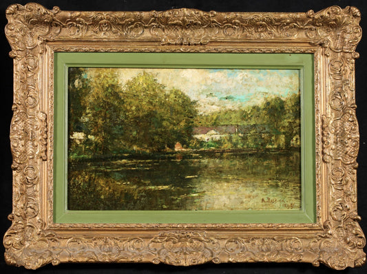 Cottage by Lake (Early Impressionist Landscape) - Alfred Théodore Joseph Bastien (Belgian, 1873-1955)