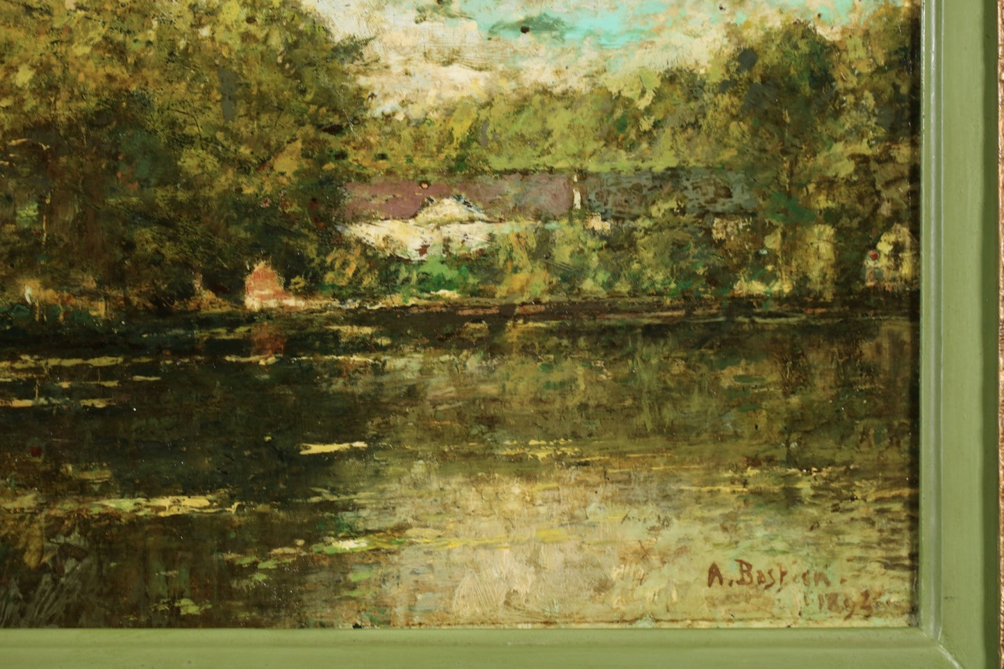 Cottage by Lake (Early Impressionist Landscape) - Alfred Théodore Joseph Bastien (Belgian, 1873-1955)