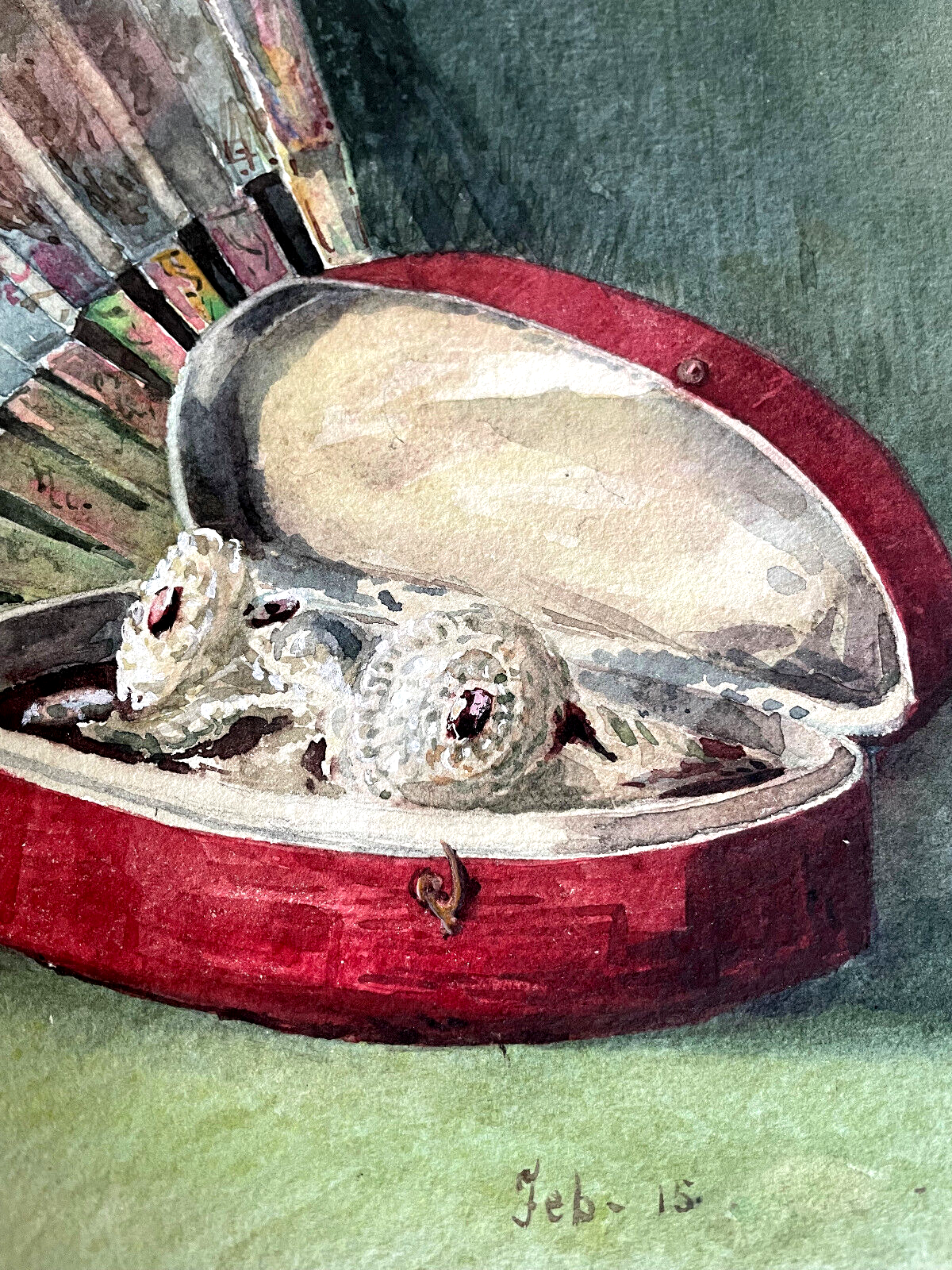 Lady's Jewels & Fan (c. 1915) - Artist Unknown | Edwardian Still Life Watercolour