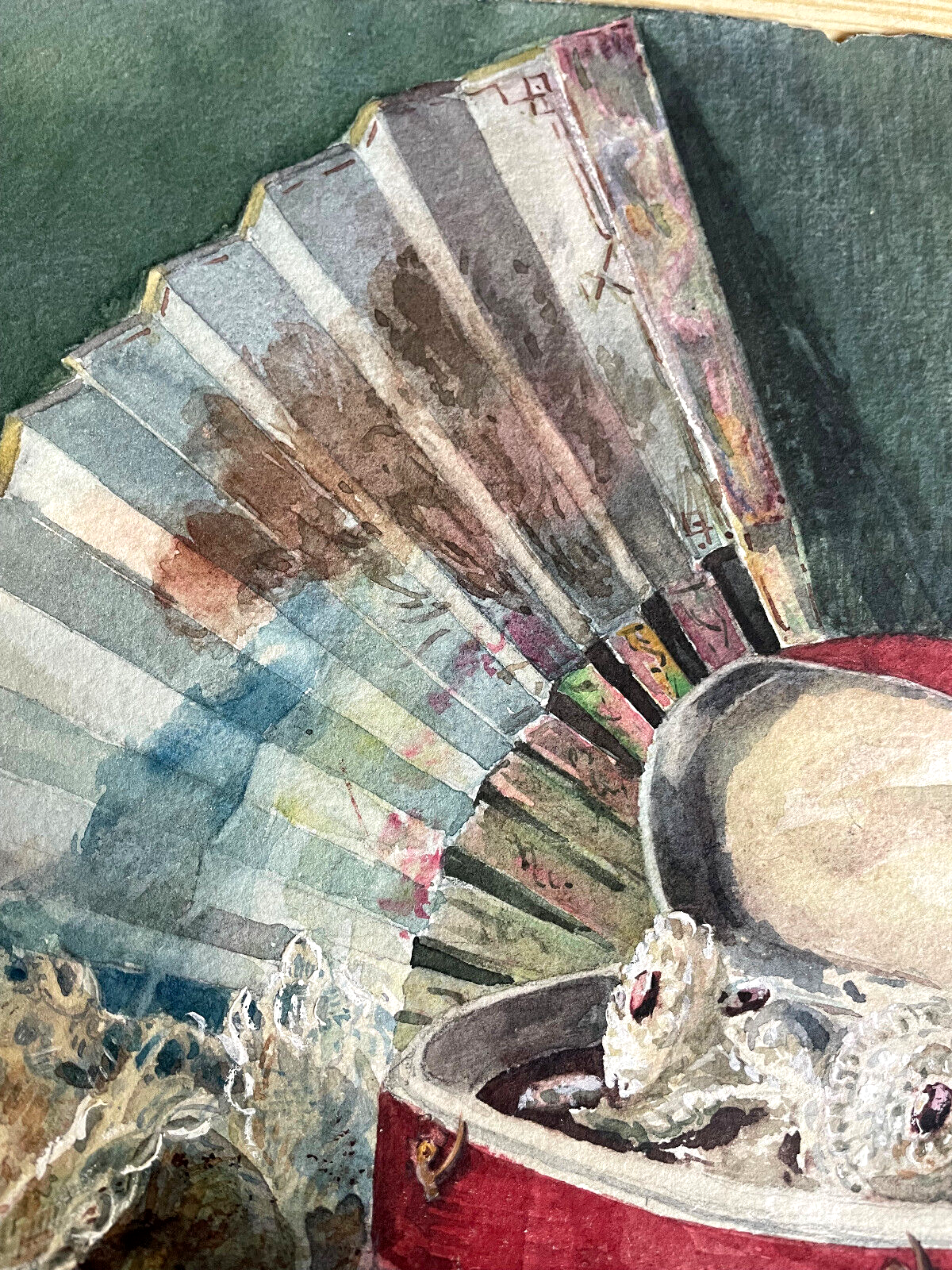 Lady's Jewels & Fan (c. 1915) - Artist Unknown | Edwardian Still Life Watercolour