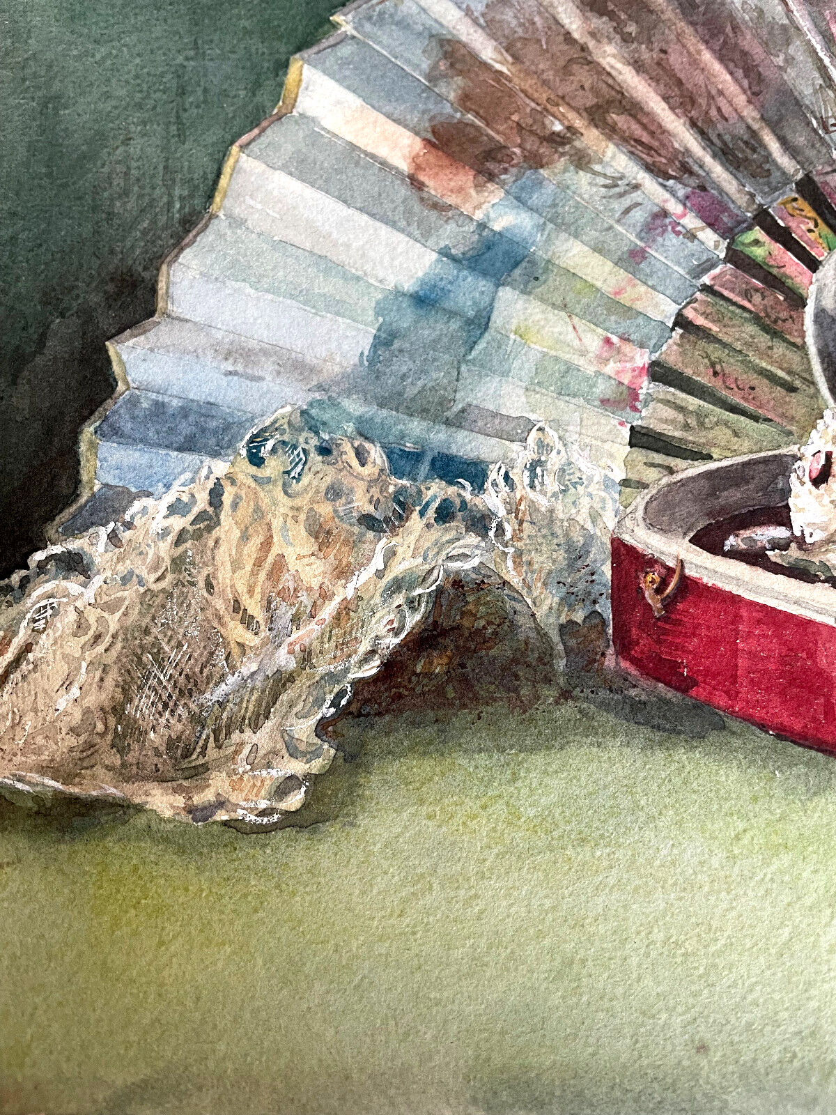 Lady's Jewels & Fan (c. 1915) - Artist Unknown | Edwardian Still Life Watercolour