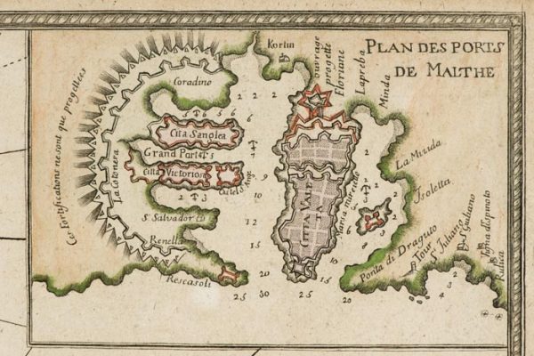 A beautiful French Map titled 'Nouvelle Carte De L’isle De Malthe' by Henri Michelot, Laurent Bremont dedicated to Chev. Jean Philippe d'Orleans (1718)