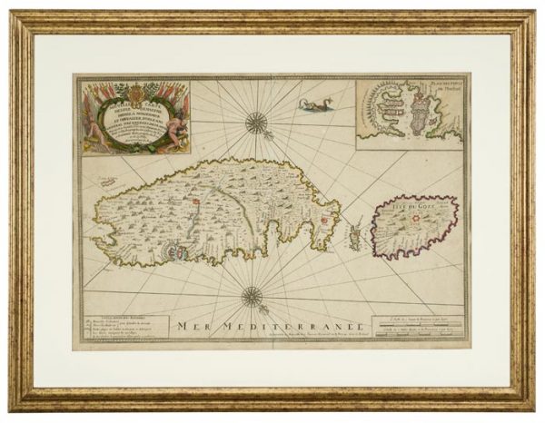 A beautiful French Map titled 'Nouvelle Carte De L’isle De Malthe' by Henri Michelot, Laurent Bremont dedicated to Chev. Jean Philippe d'Orleans (1718)