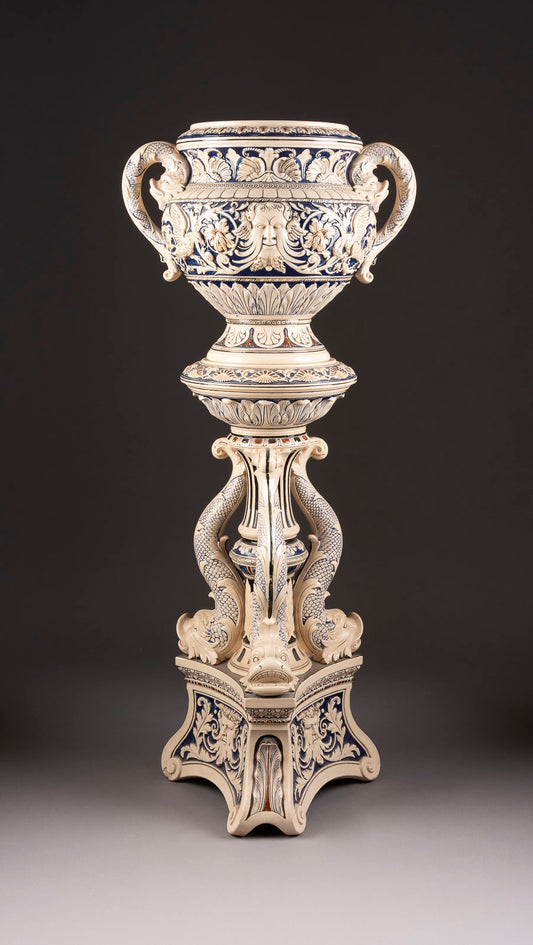 A truly stunning and rare decorative planter on column by Höhr, Marzi & Remy