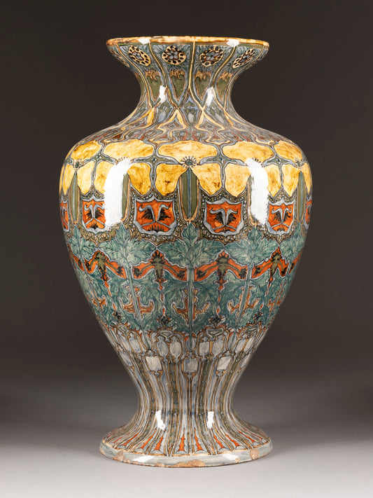 A spectacular and rare large Dutch Rozenburg Art Nouveau/ Jugendstil baluster vase with all-round floral glazing