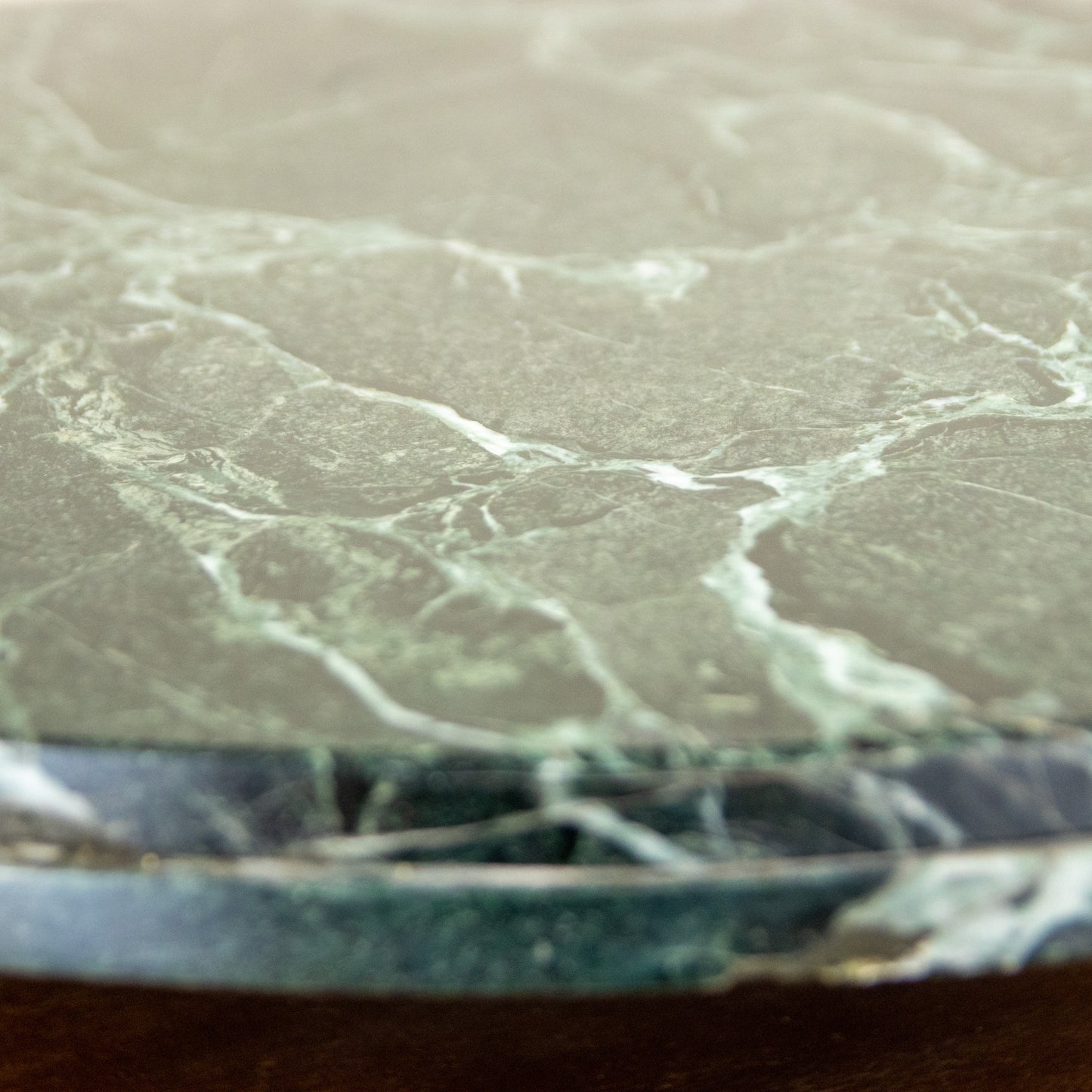 Art Deco walnut coffee table with Verdi Alpi marble top (c. 1920)