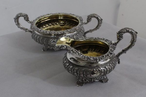 A fine Victorian English silver Creamer & Sugar Bowl made by Edward & John Barnard, 1826