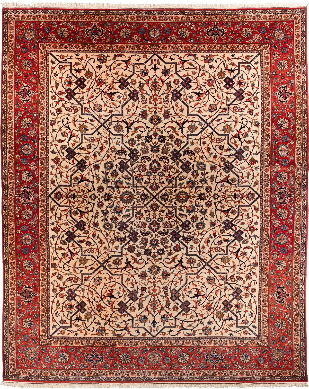 An immensely intricate, one of a kind, high-knot density, finest wool, Isfahan carpet c.1900