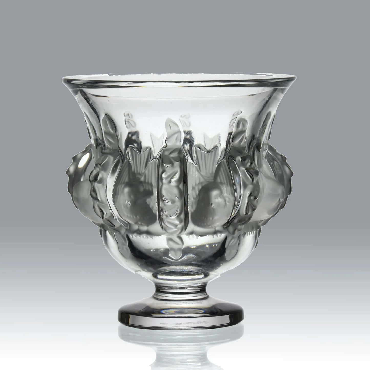 A lovely trio of inscribed Lalique cystal vases all partly with a satin finish