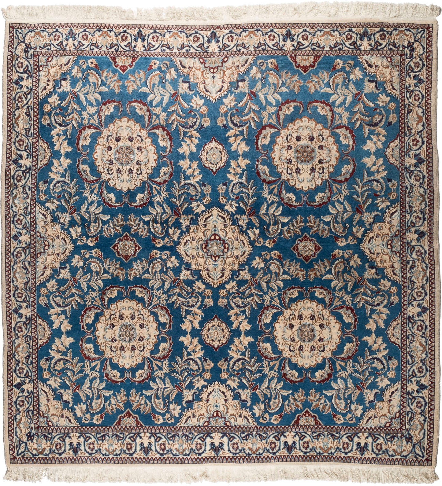 An intricate cotton and silk Nain square rug c.1900