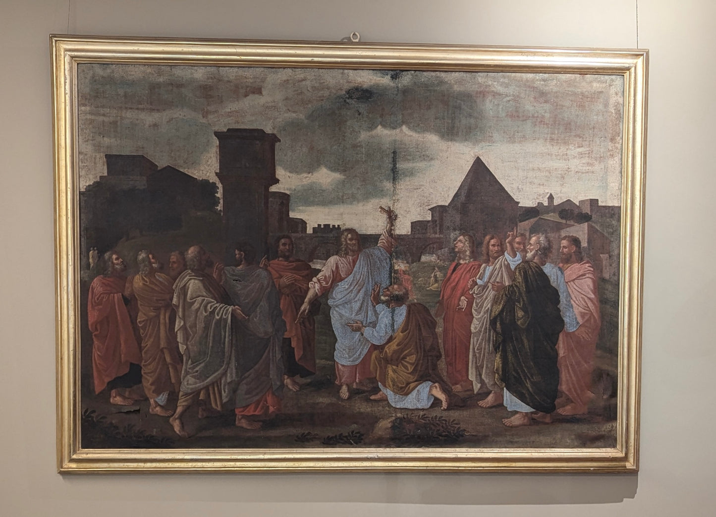 Large old Masters painting after Nicolas Poussin’s The Sacrament of Ordination exquisite gold frame