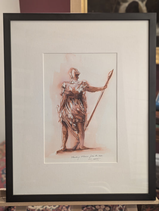 An attractive figurative study of a Standing Warrior, by (Prof) Joseph Paul Cassar (pen, sepia ink)