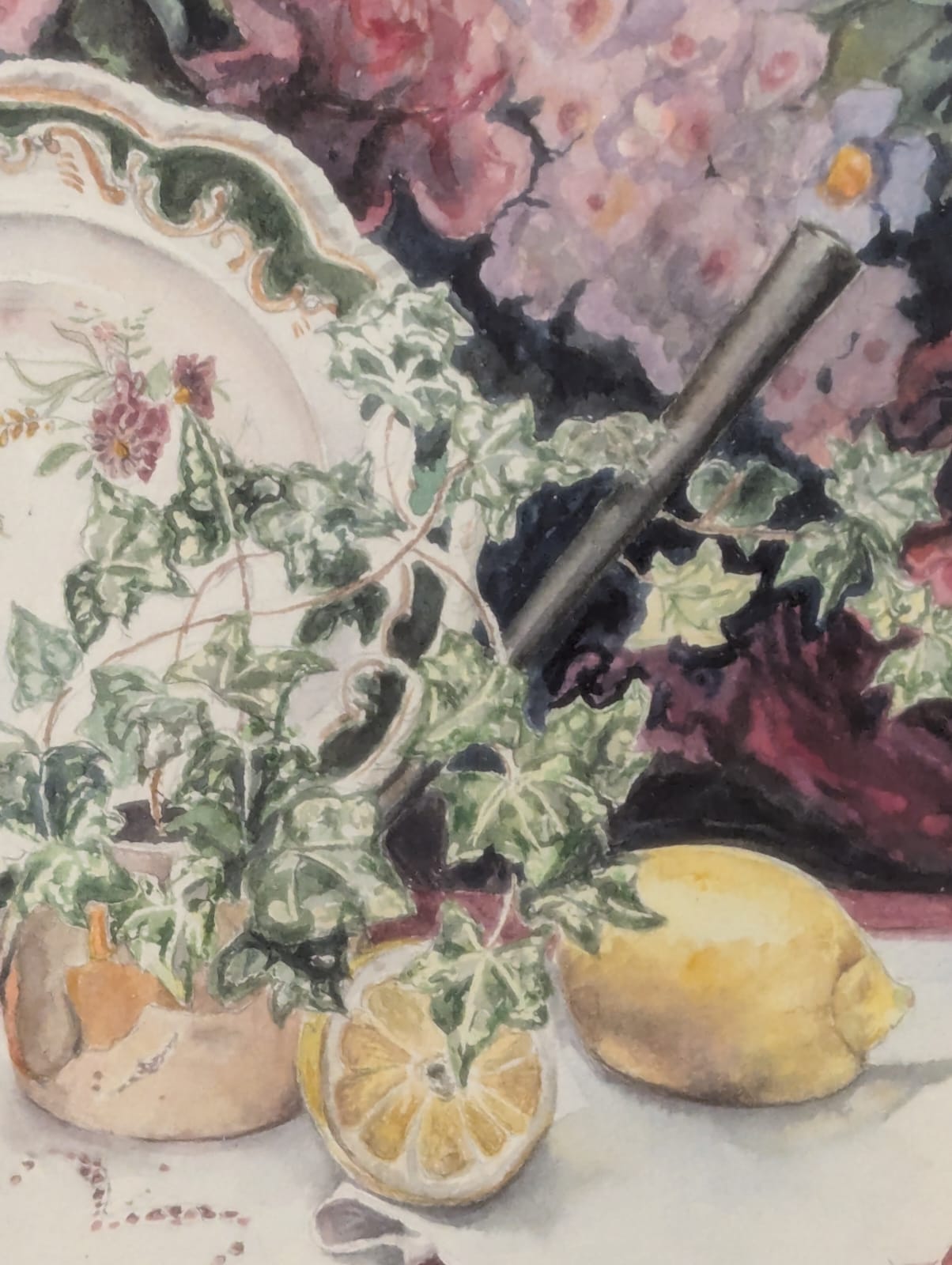 Still Life with Ivy, Porcelain & a Lemon - Sally Ekevall | Contemporary Still Life
