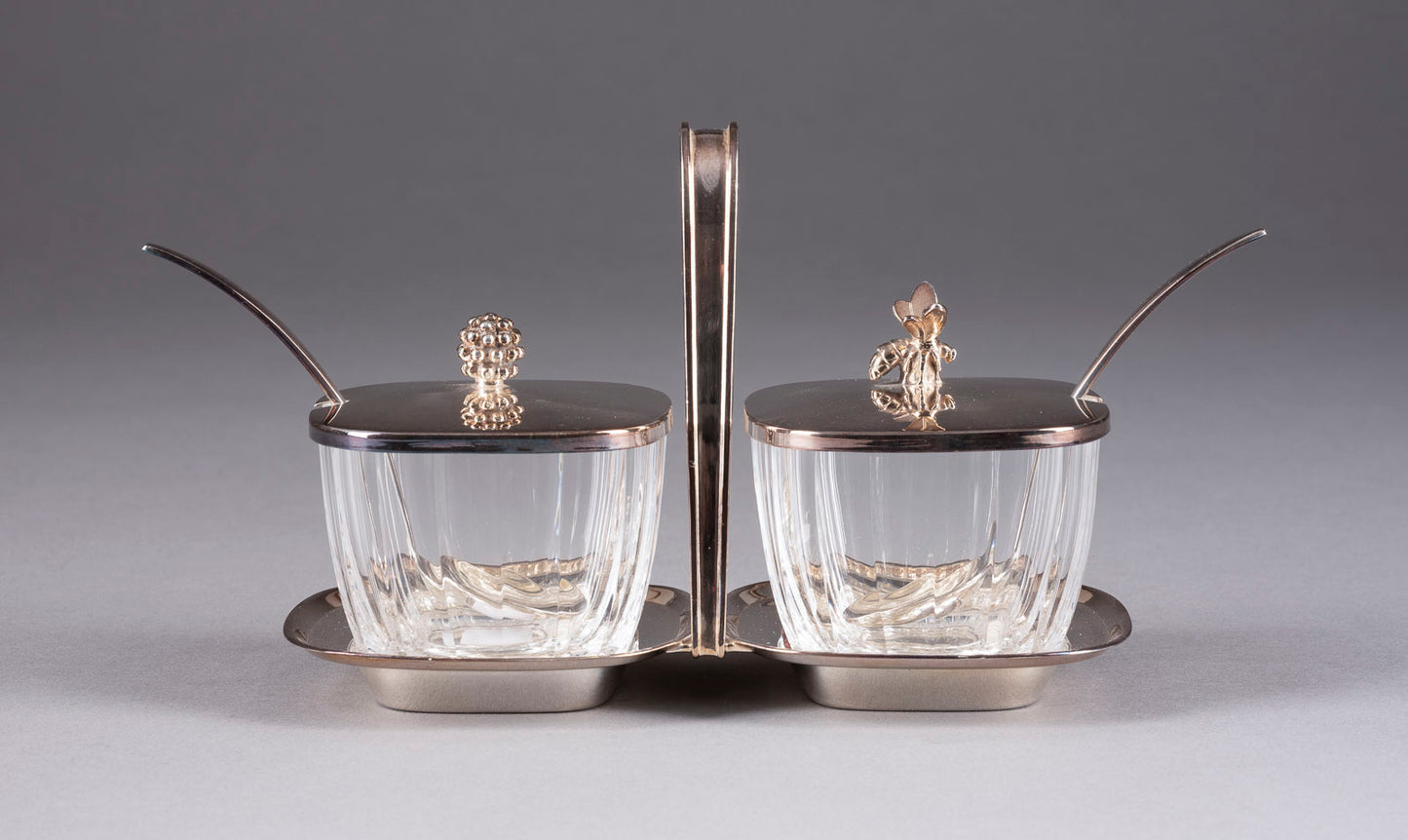 An elegant, modern and functional two-piece silver set for jam and honey, The Deyhle Brothers c.1900