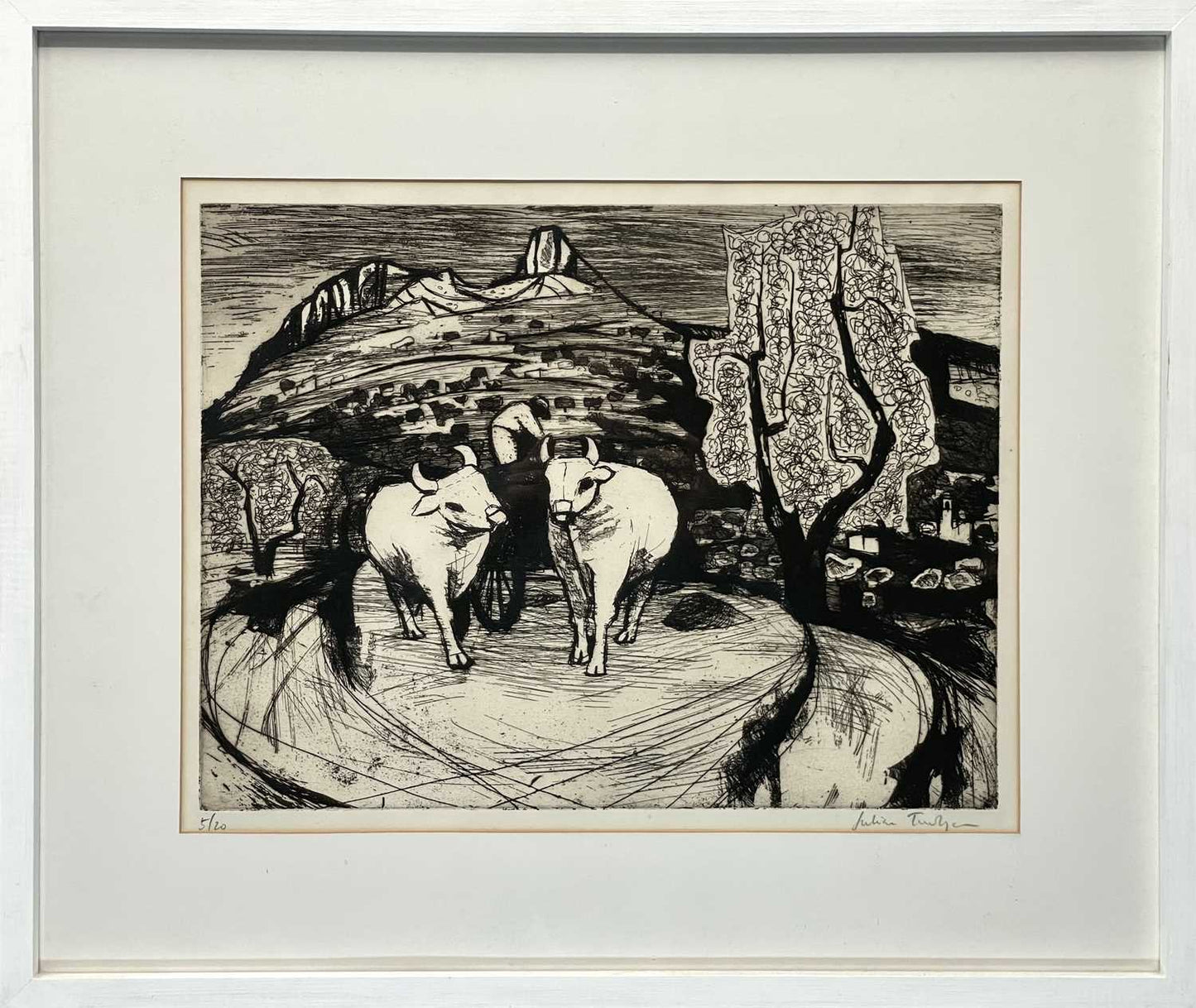 A fantastic print titled 'Oxen in Sardinia', 5/20, signed by Julian Trevelyan R.A., (1910-1988)