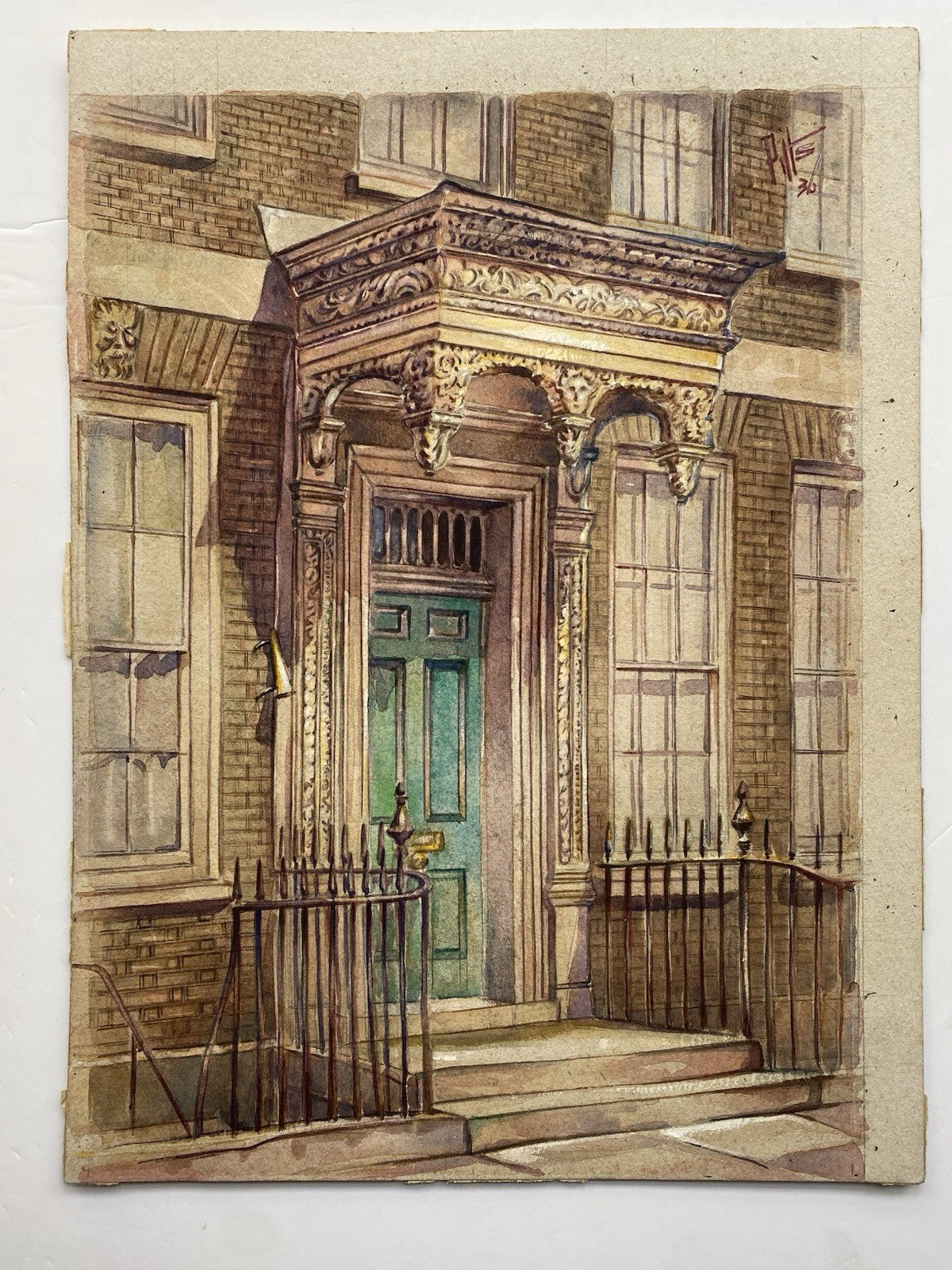 Wren Period Door Canopy (1936) - Frederick L. Pitts | American-British Architectural Watercolour